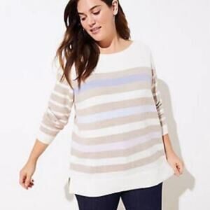 LOFT Cream Multicolor Stripe Wool‎ Blend Crewneck Sweater